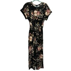 Emery Rose Floral Wide Leg Jumpsuit NWT Large Black Boho Floral